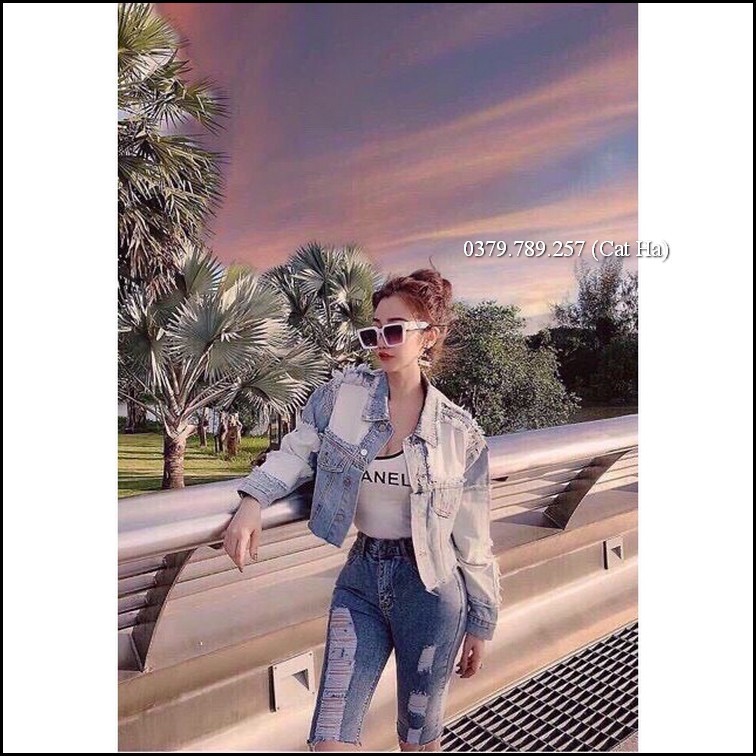 Aó khoác jean nữ xám xanh form dưới 58Kg lông vũ BB15