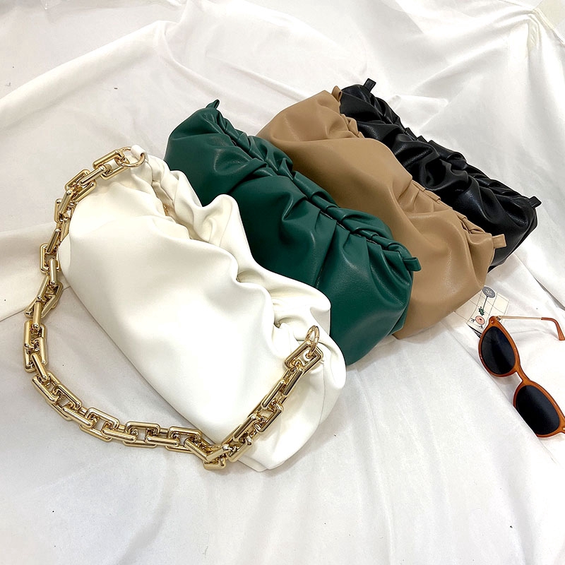 Túi Xách Đeo Vai / Kẹp Nách Chất Liệu Acrylic Mềm Mại Phối Dây Xích Xếp Ly Thời Trang Cho Nữ