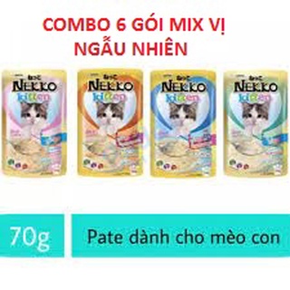 Combo 6 gói pate nekko kitten sốt mịn cho mèo con mix vị ngẫu nhiên