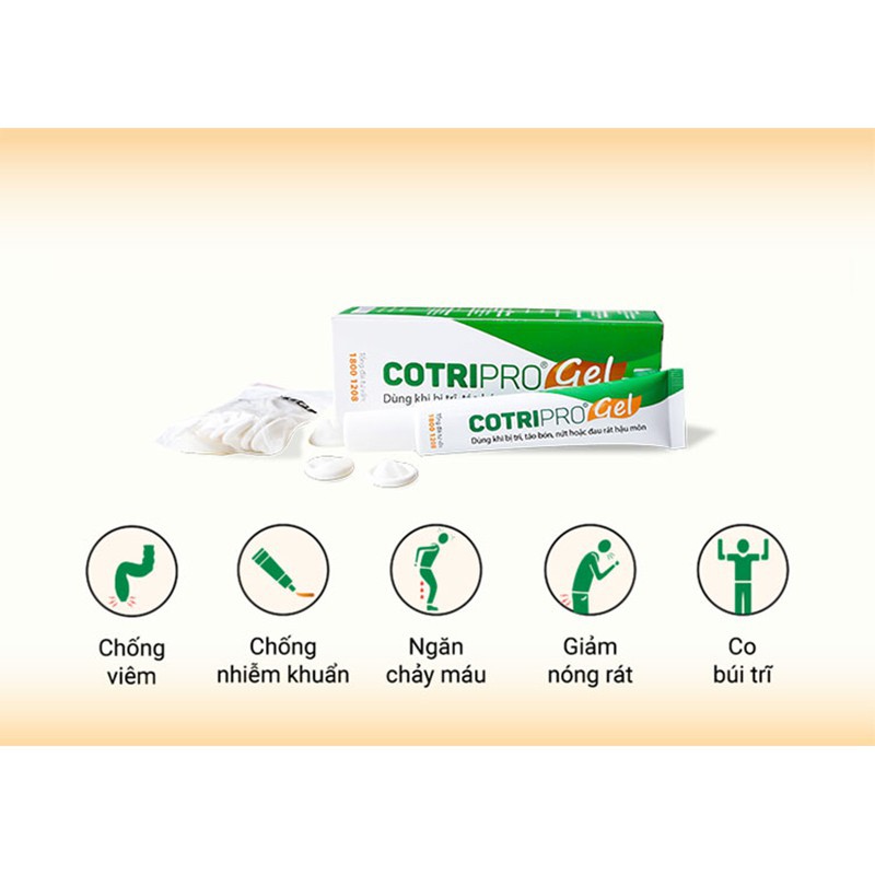 Cotripro Gel Bôi Trĩ, Kem bôi trĩ dùng cho trĩ nội, trĩ ngoại Dạng Tuyp  Có tem tích điểm