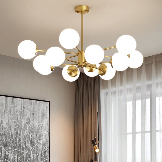 Đèn chùm ROYRAS cao cấp loại 12 bóng rang trí nhà cửa hiện đại, sang trọng - Kèm bóng LED chuyên dụng.