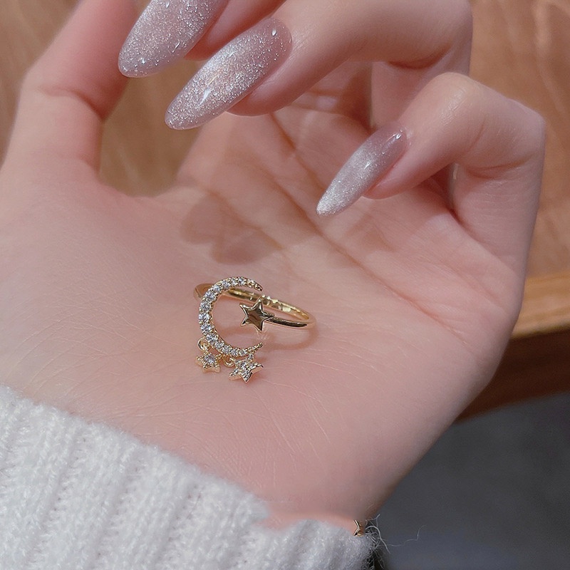 Nhẫn Hở Hình Mặt Trăng Và Ngôi Sao Thiết Kế Mới 2022 Thời Trang