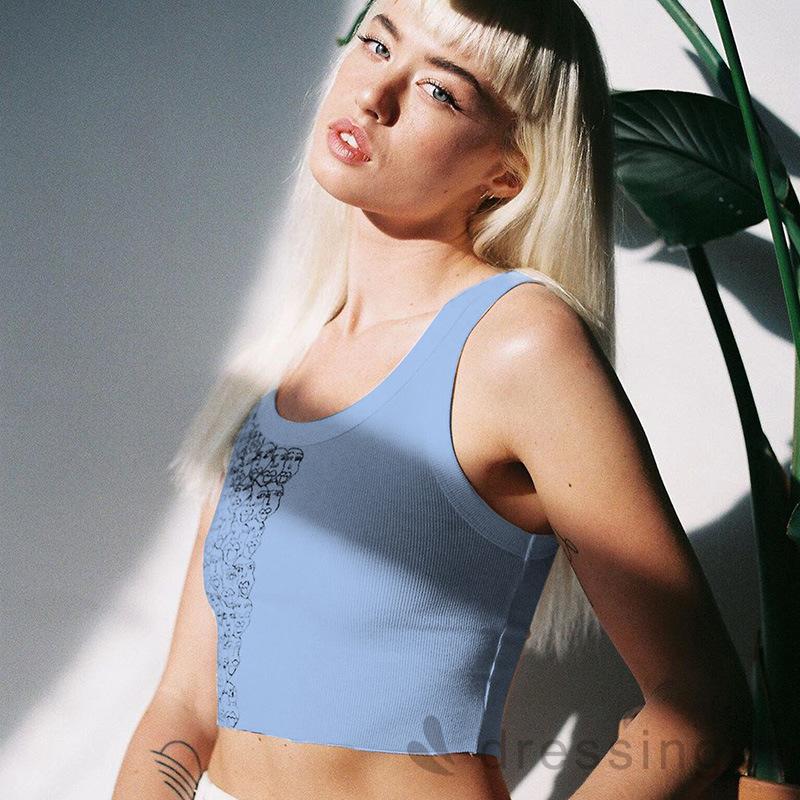 Áo dệt kim cổ U in họa tiết thời trang cho nữ