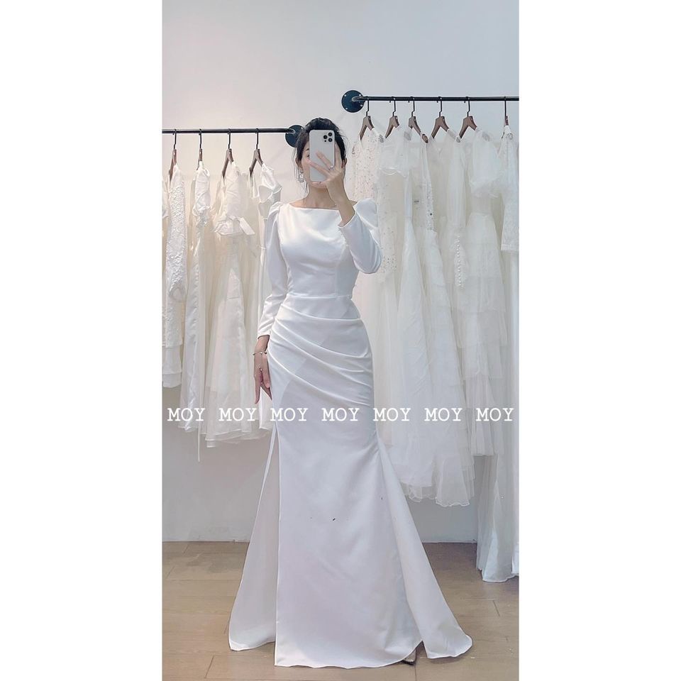 Váy body xẻ tay dài nút - Váy thiết kế sang trọng