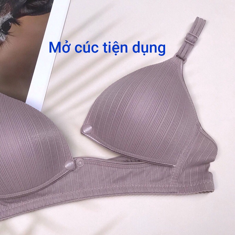 Áo Lót Bầu, Áo ngực bầu cho Con Bú Cotton Tăm Mềm Nhẹ Không Gọng Nâng Ngực Mở Cúc AB202