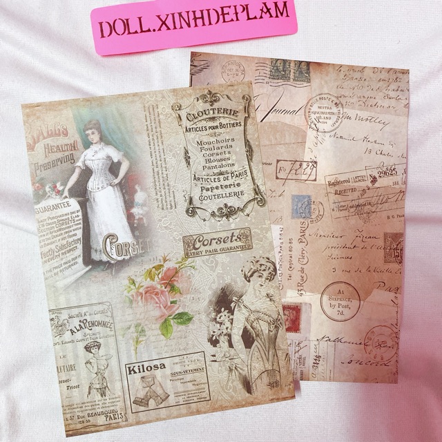 Giấy bìa vintage cổ điển làm planner buller journal srapbook
