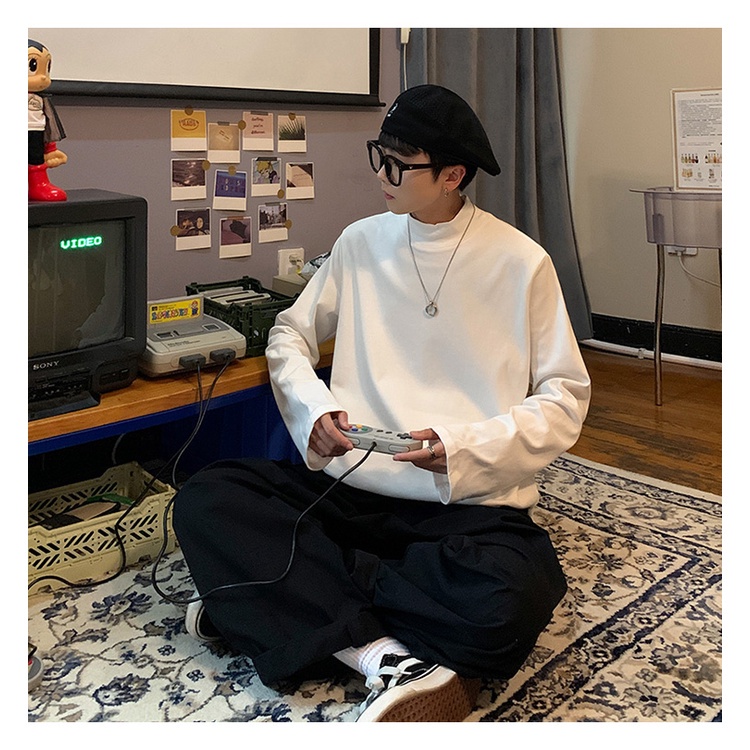 Áo thun tay dài cổ cao đơn giản thời trang trẻ trung dành cho nam