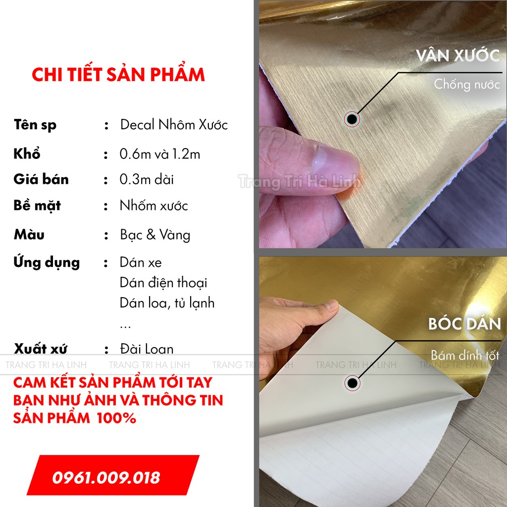 Decal nhôm xước dán xe 3d màu bạc và vàng - Trang Trí Hà Linh