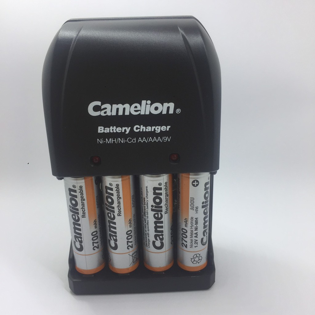 (COMBO) Bộ sạc đa năng kèm 4 pin sạc AA Camelion 2700mah (Gold) tặng hộp đựng pin