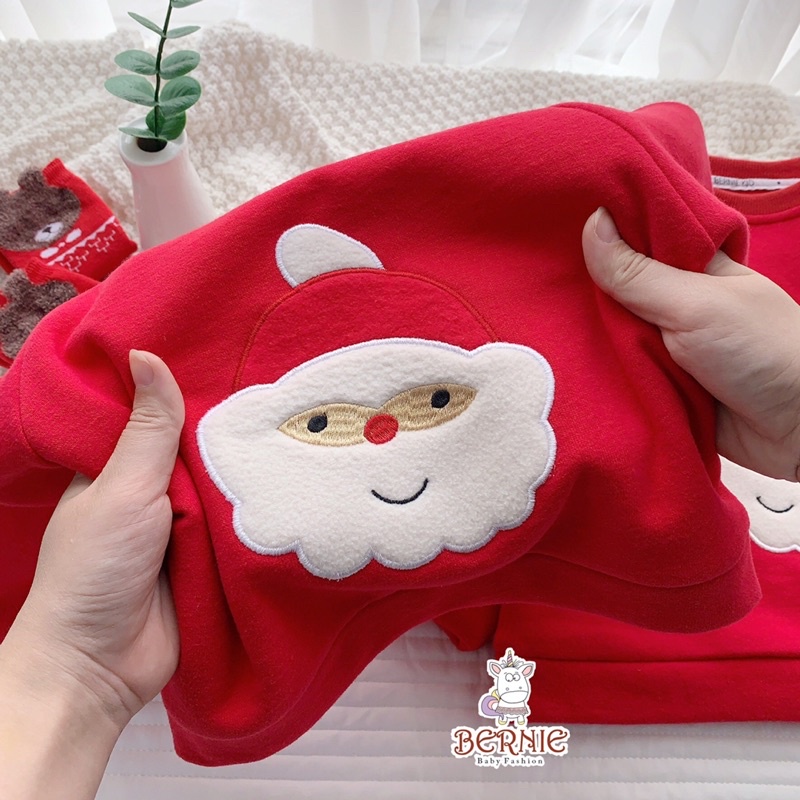 Áo nỉ bông màu đỏ hoạ tiết Noel cho bé từ 8-22kg