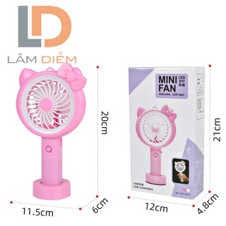 Quạt sạc usb kitty cầm tay có đèn led 3 chế độ siêu mát