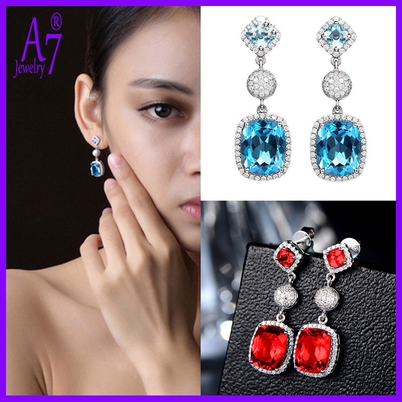 Khuyên tai dáng dài đính đá xanh biển và chim bồ câu sang trọng