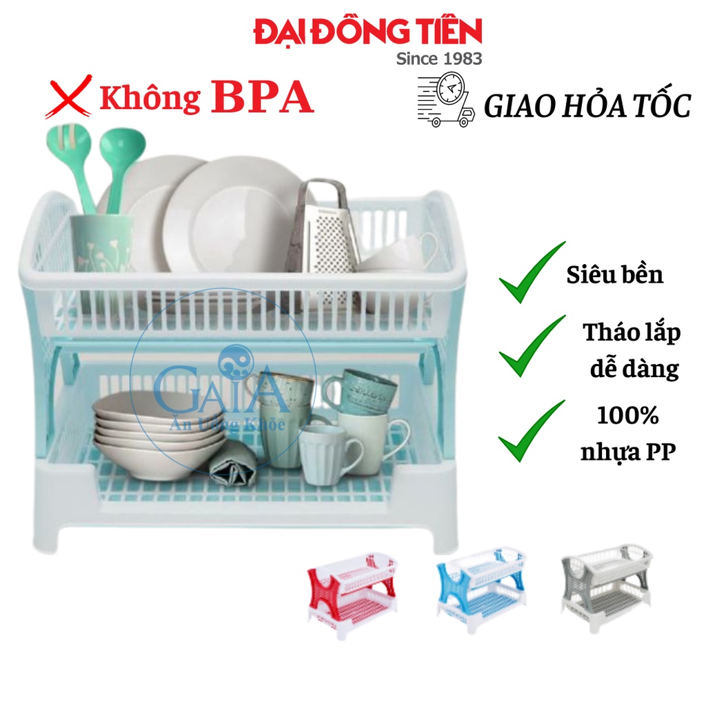 Kệ nhựa úp chén bát đựng gia vị 2 tầng Đại Đồng Tiến cao cấp dễ lắp ráp 100% nhựa PP