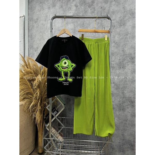 Set quần suông xanh áo thun cotton thêu - HN Closet