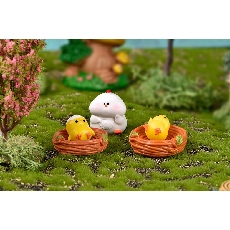 Tiểu cảnh terrarium mô hình gia đình Gà ú trang trí terrarium sân vườn, chậu cây cảnh
