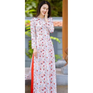 Bộ áo dài truyền thống họa tiết hoa hồng