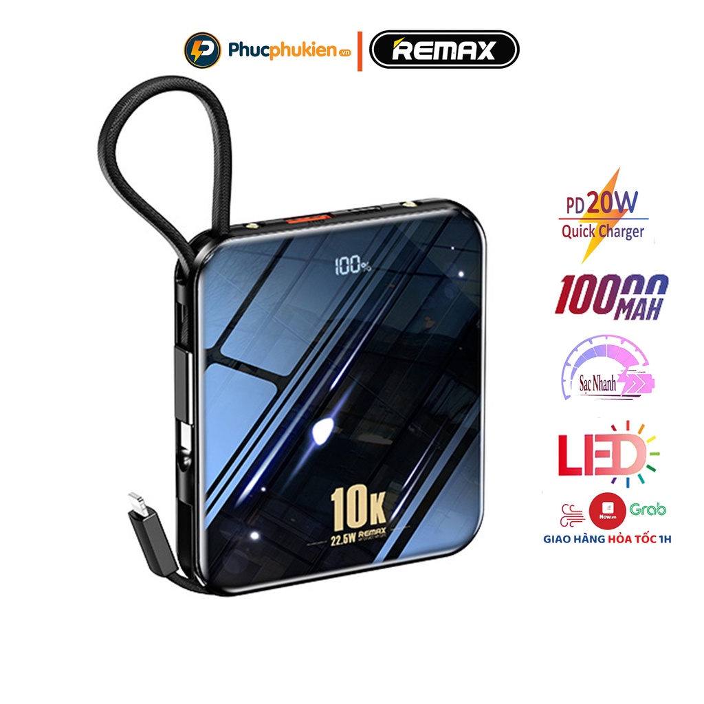 Pin sạc dự phòng 10000mah Remax RPP 285 tích hợp 2 dây sạc nhanh 20w - Phúc Phụ Kiện Thái Nguyên - Bảo hành 12 tháng