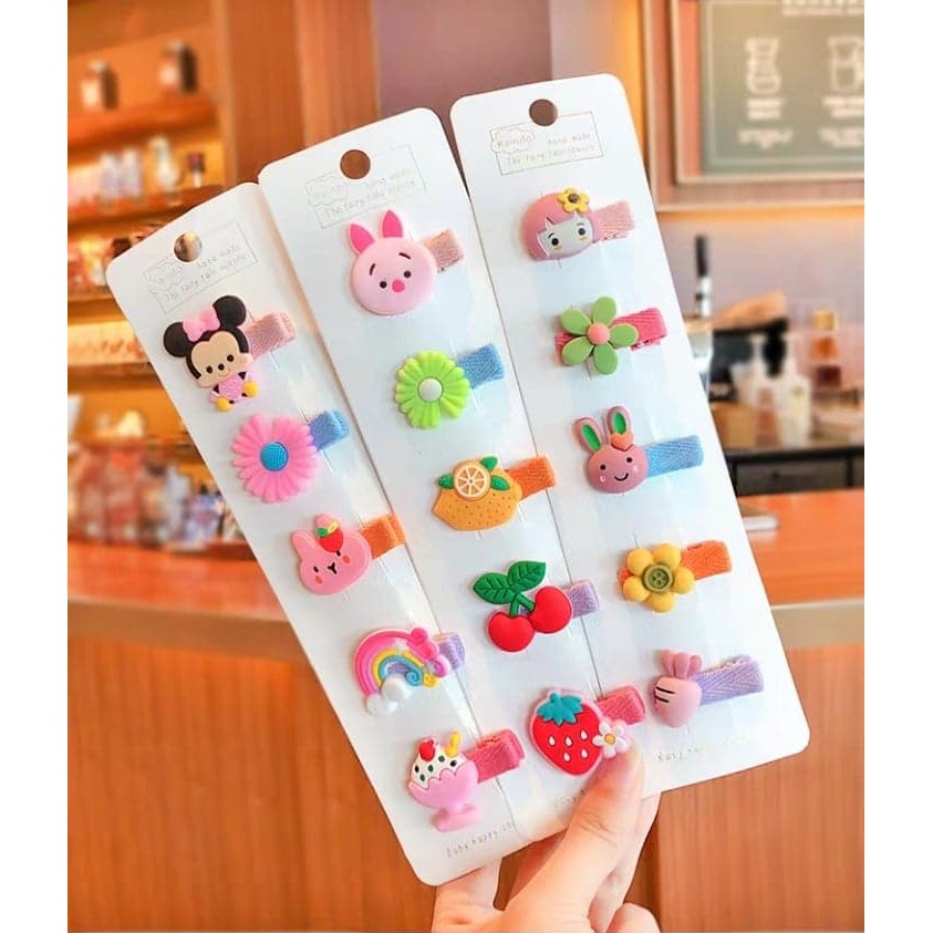 Set 5 Cặp Tóc Hoạt Hình Cho Bé Siêu Xinh