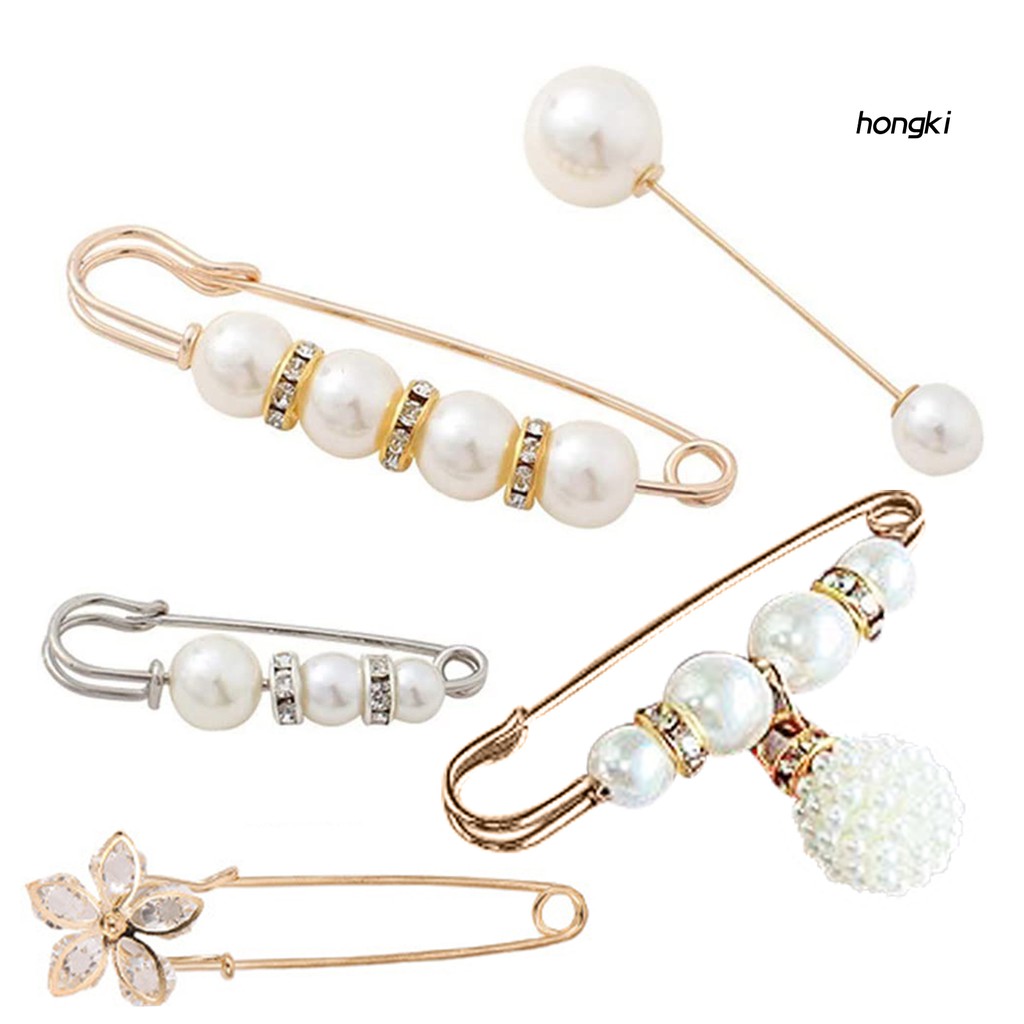 Set 5 Ghim Cài Áo Đính Ngọc Trai Giả Thời Trang Cho Nữ