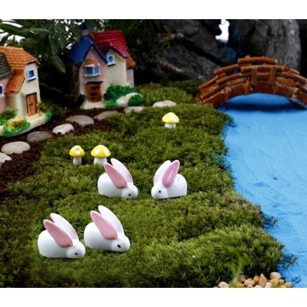 Phụ kiện trang trí tiểu cảnh terrarium thỏ tai hồng mini decor chậu cây