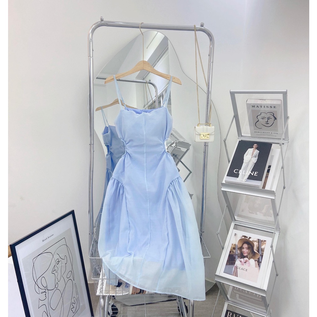 ĐẦM MIDI 2 DÂY XANH KHOÉT EO