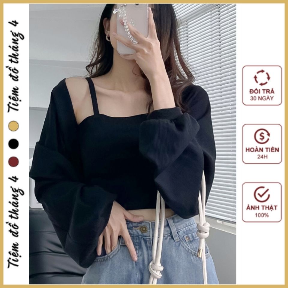 Set Áo Cardigan Croptop Hai Dây Bên Trong Thun Gân Ôm Tôn Dáng, Croptop 2 Dây Kèm Áo Khoác Ngoài Mẫu 2022 BARBIE TOP | BigBuy360 - bigbuy360.vn