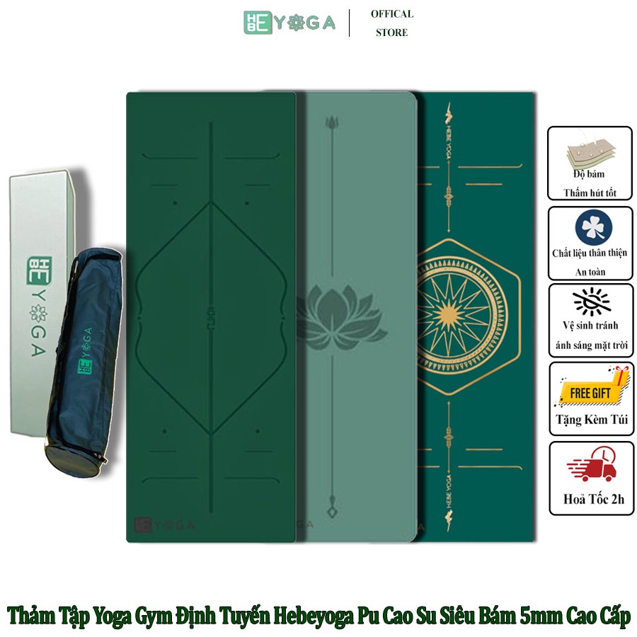 Thảm Tập Yoga Gym Định Tuyến Hebeyoga Cao Su PU 5mm Siêu Bám Hút Mồ Hôi Nhanh Cao Cấp