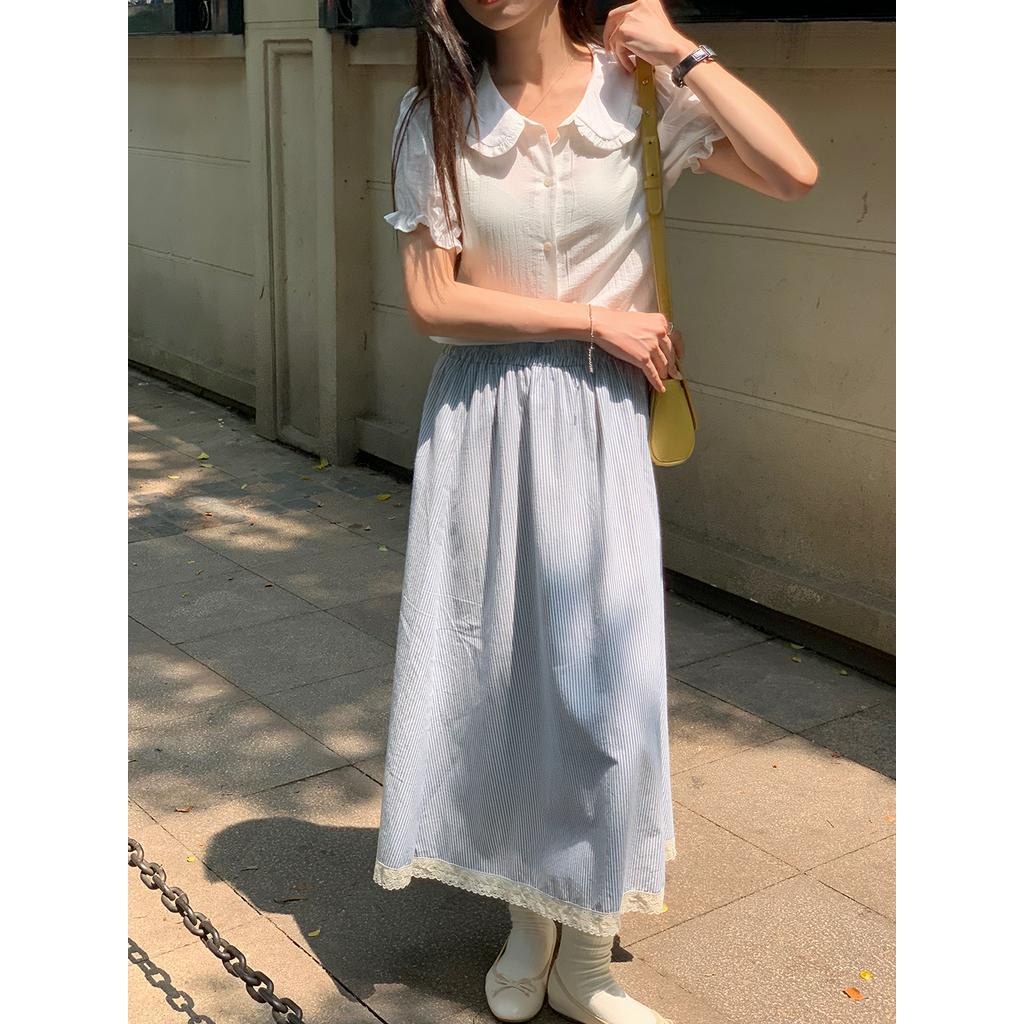 Chân Váy Lưng Thun Cao Họa Tiết Kẻ Sọc Thời Trang Mùa Hè 63021