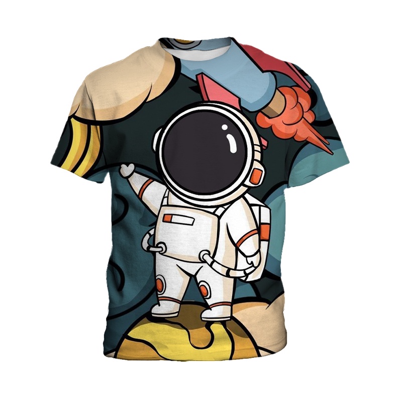 Áo Thun Tay Ngắn In Hình Phi Hành Gia NASA Hoạt Hình 3D Cho Bé Trai 3-14 Tuổi
