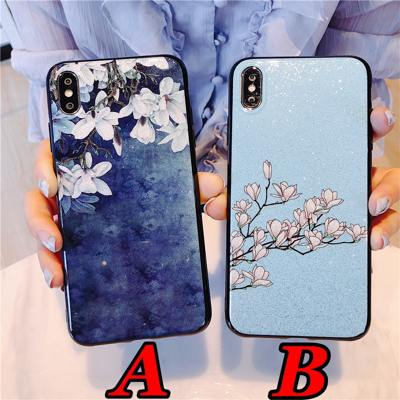 Case iPhone 5 5s 6 6s 7 8 Plus X XS / Max XR TPU Glitter Magnolia Flower Cover