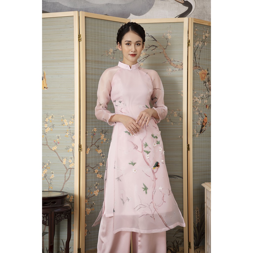 Áo dài nữ 4 tà 🎀FREESHIP🎀 Áo dài cách tân hồng thêu hoa [ao dai nu]