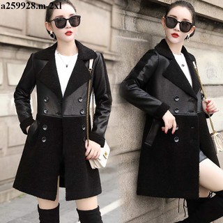 Áo khoác da nữ dáng dài pha lông