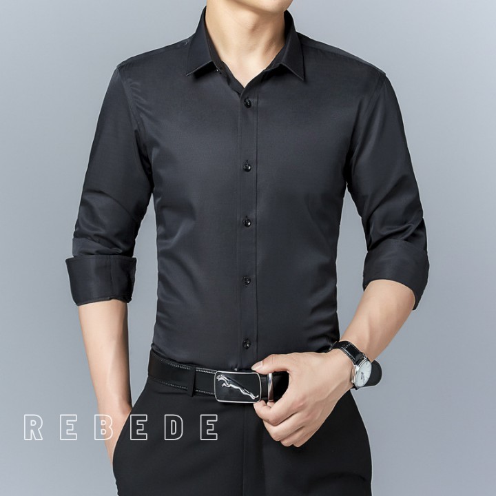 Áo sơ mi nam đẹp dài tay dáng ôm, chất vải lụa cotton cao cấp Rebede Shop - SML