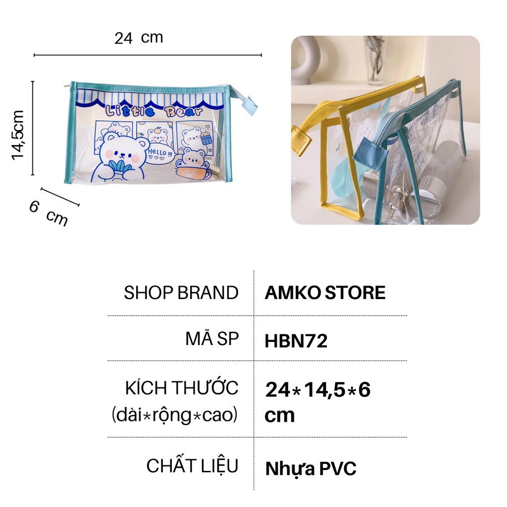 [XẢ KHO] Hộp Bút Nhựa Hình Bò Sữa To - Túi Bút Trong Suốt Đựng Mỹ Phẩm, Bóp Viết AMKO HBN72