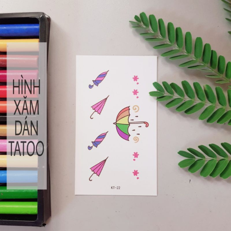 Hình xăm nhí dù che mưa kt22. Xăm dán tatoo mini tạm thời, size &lt;10x6cm