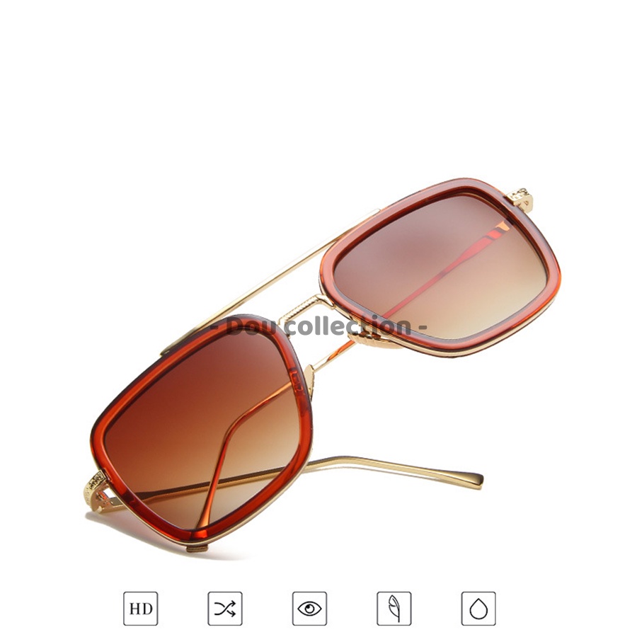 [Nowship2h] Kính Mát (Kính Râm) Cao Cấp Hình Vuông Retro Gọng Kim Loại Phong Cách Iron Man - Carl Fitow - Mã MK028