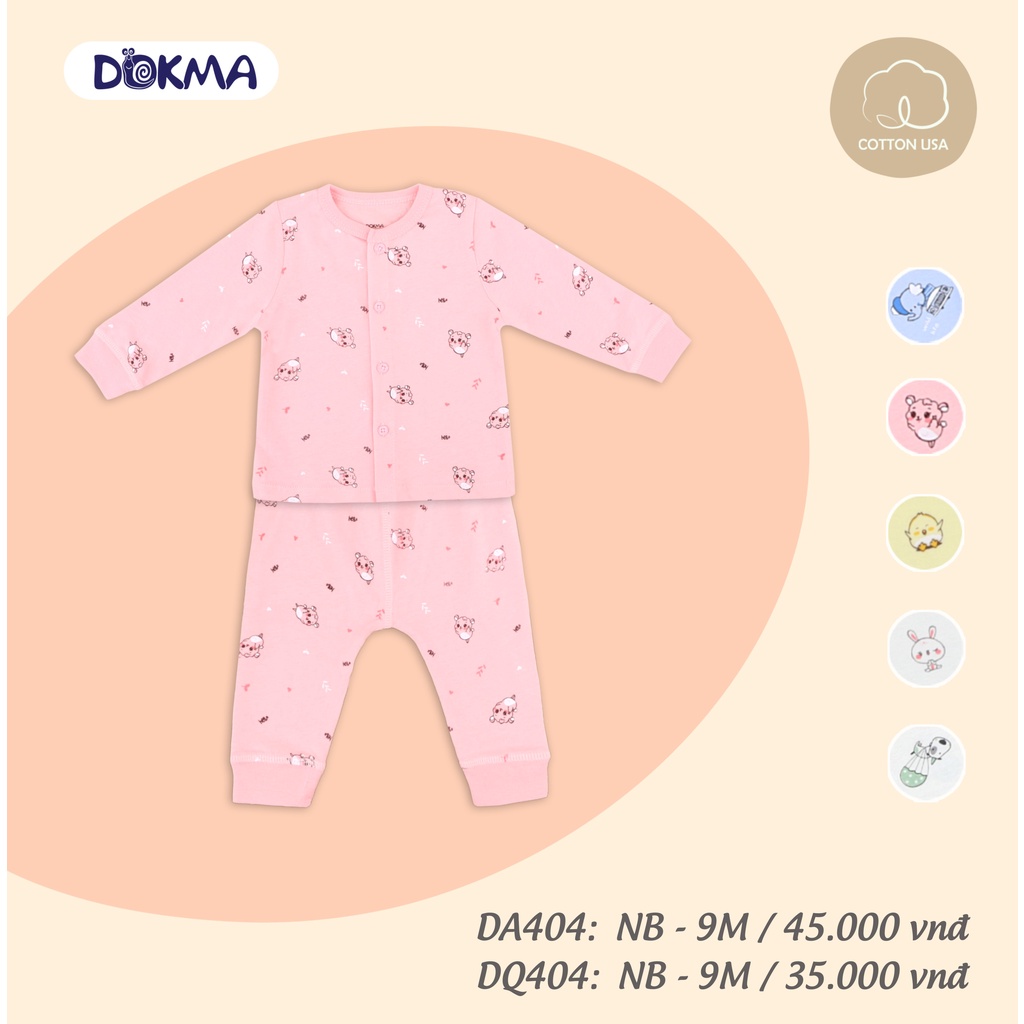 [FREESHIP] Bộ quần áo sơ sinh cài giữa dài tay Cotton DOKMA (0-9 tháng tuổi) DA-DQ404