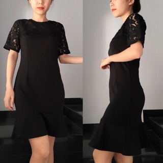 Đầm đuôi cá phối ren đỏ đen