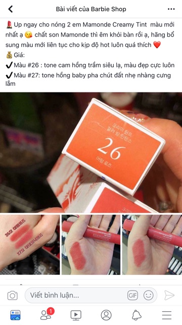 [ HOT màu 20,23 sale] Son lì Mamonde Creamy Tint Color Balm Intense | BigBuy360 - bigbuy360.vn