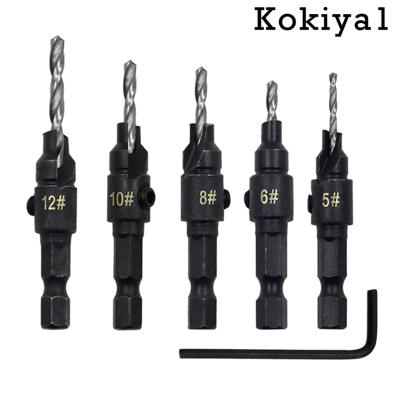 [HOT] 5 Pcs HSS Steel Countersink Drill Bits with Wrench for Woodworking