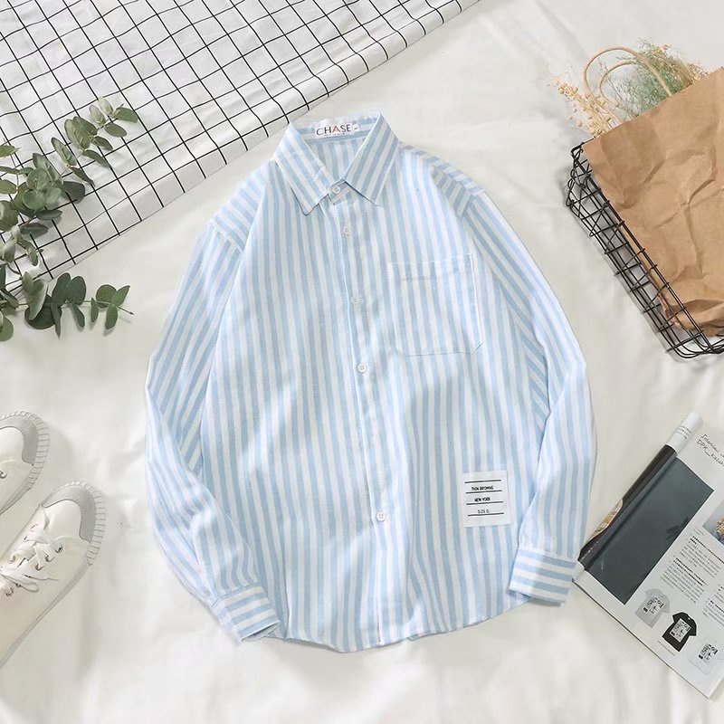Áo Sơ Mi Tay Dài Dáng Rộng Họa Tiết Kẻ Sọc Thời Trang Mùa Hè Phong Cách Hồng Kông Mới Cho Nam 2022