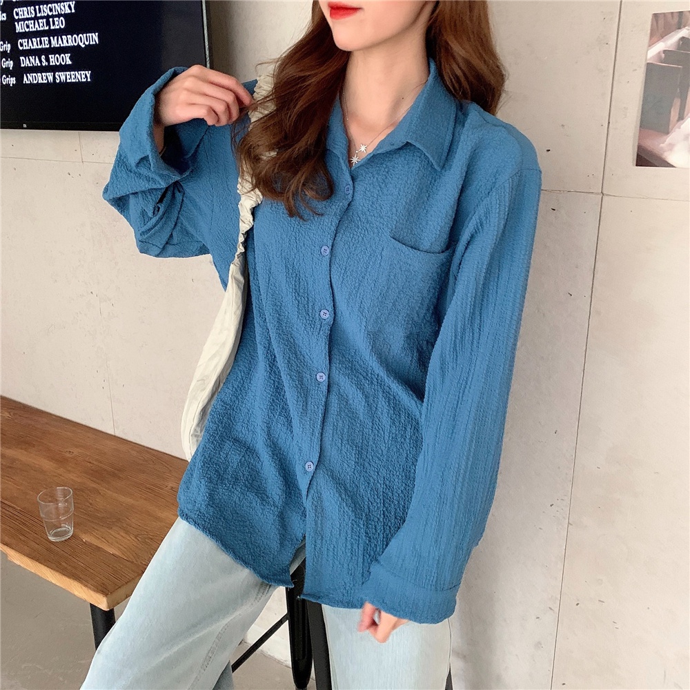 SUXI Áo Sơ Mi Tay Dài Dáng Rộng Màu Sắc Đơn Giản Dễ Phối Đồ