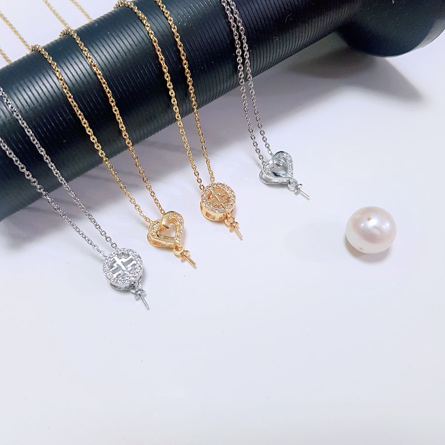 [D12C] Phụ kiện trang sức (DIY) - Dây chuyền mặt khay trống đính hạt nạm đá lấp lánh