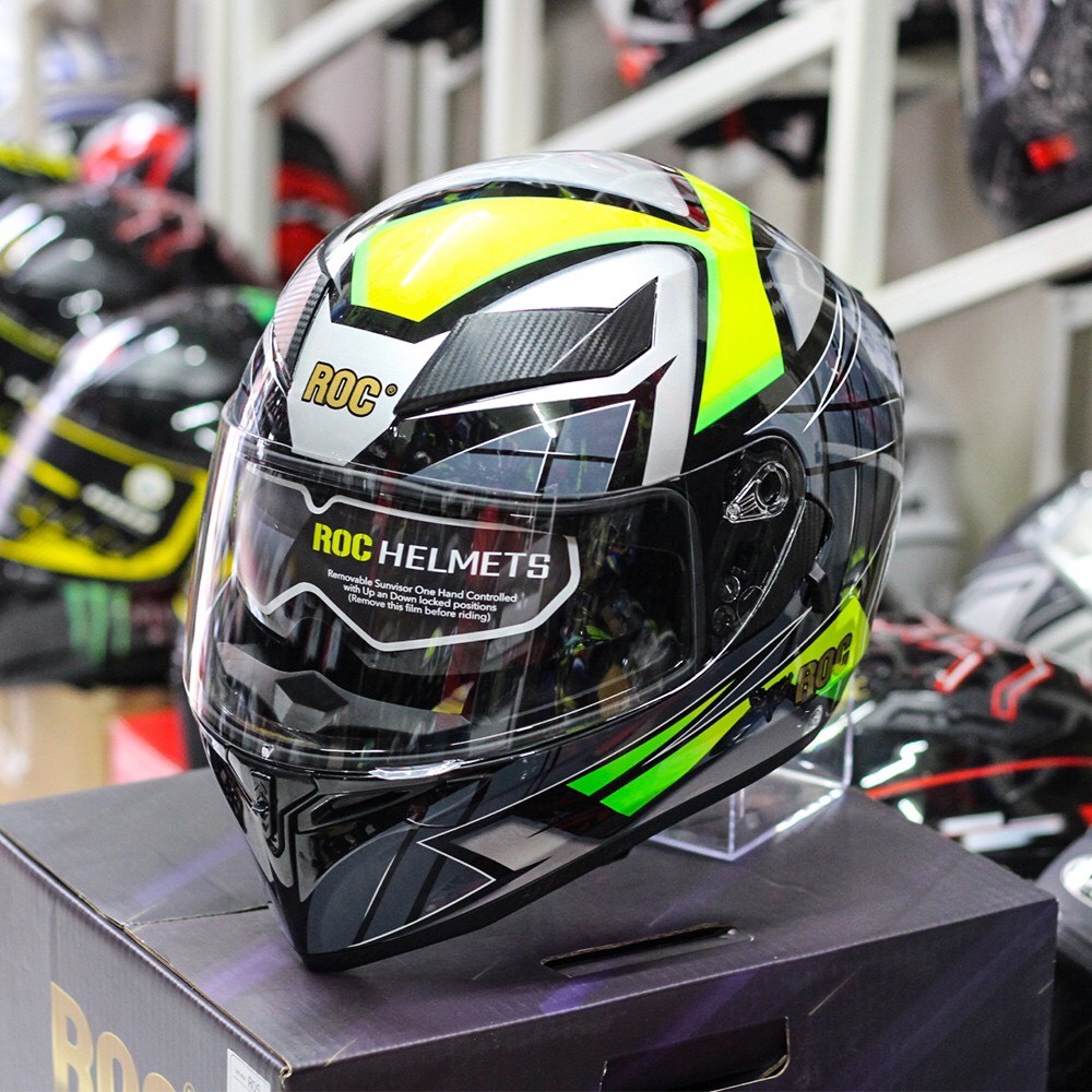 Nón Bảo Hiểm Fullface 2 Kính ROC - R05 Tem Hình Bảo Hành 24 Tháng (Tặng Khăn Trùm Ninja + Túi)