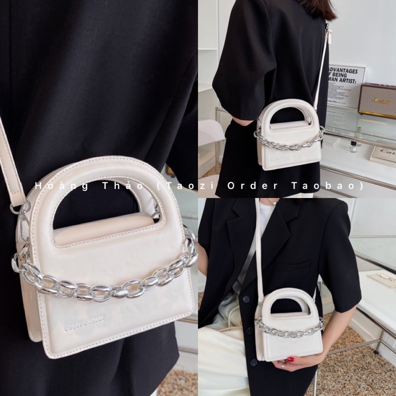 Túi đeo chéo quai xách dáng vuông đứng phối xích màu mới hot 2022