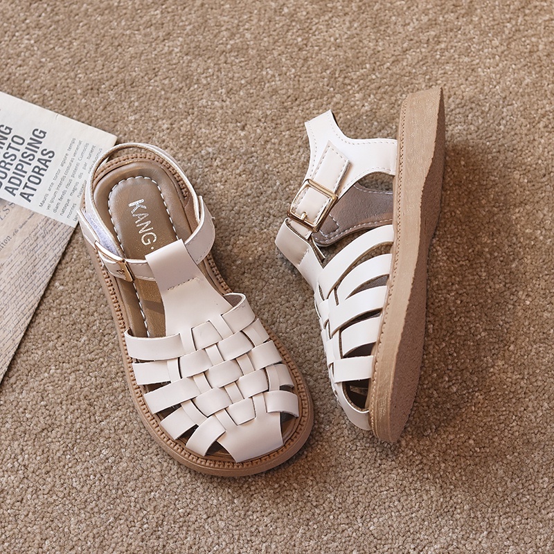 Giày Sandals Da Bện Chống Trượt Chân Thoải Mái Cho Bé Gái Từ 3-16 Tuổi