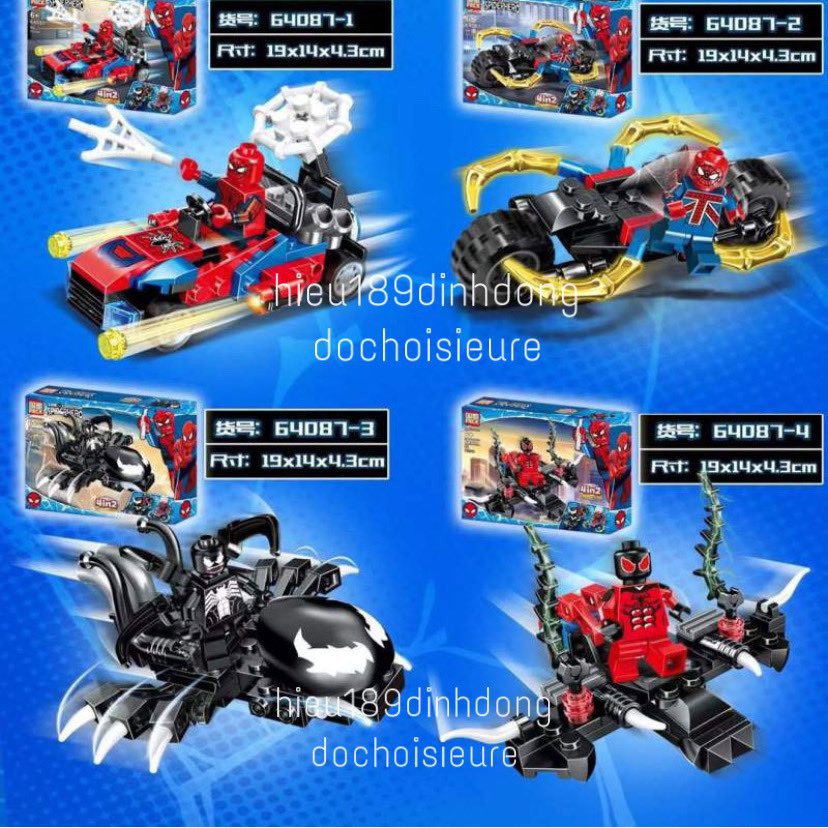 Lắp ráp xếp hình non Lego siêu anh hùng 64087 : Xe máy oto venom người nhện 4in2