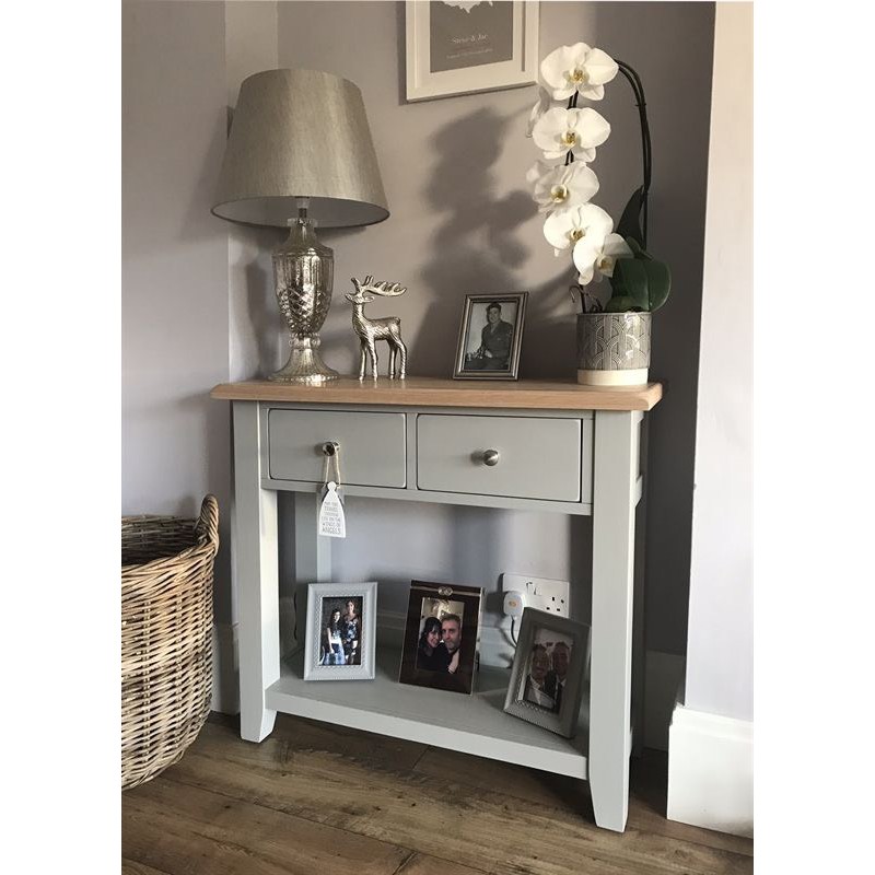 [Nhà của Ang CÓ SẴN] Console Table gỗ sồi màu xám - Bàn trang điểm cổ điển xuất khẩu Châu Âu mới 100%