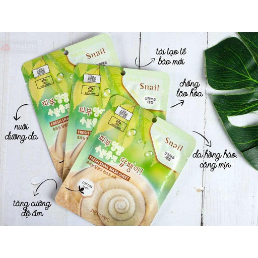 Combo 10 Miếng Mặt nạ dưỡng da ngăn ngừa lão hóa ốc sên 3W Clinic Snail 23ml x10