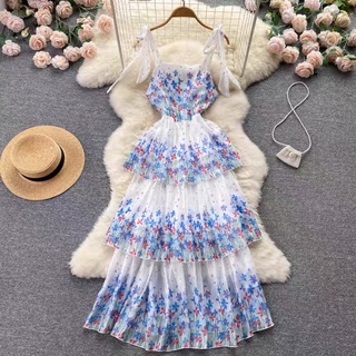 Đầm dây tầng hoa voan tơ nhẹ nhàng